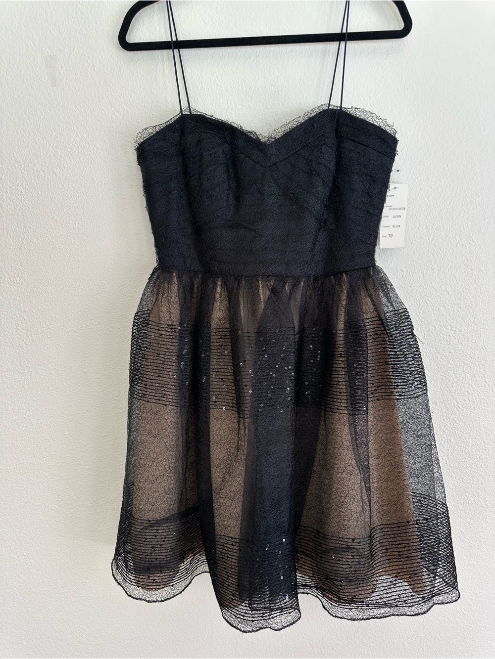 Chetta B Black Lace & Tulle Spaghetti-Strap Party Cocktail Dress Size 10 NWT